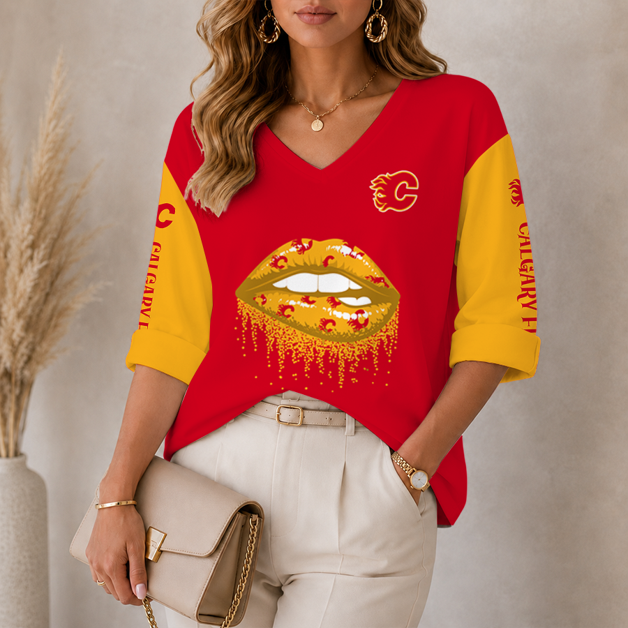 Limited Edition – Customized NHL Calgary Flames Women’S Heart V-Neck Long Sleeve Shirt