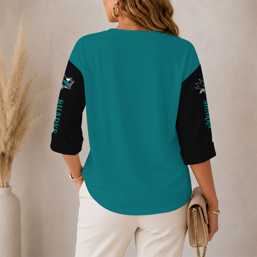 Limited Edition – Customized NHL San Jose Sharks Women’S Heart V-Neck Long Sleeve Shirt - Image 2