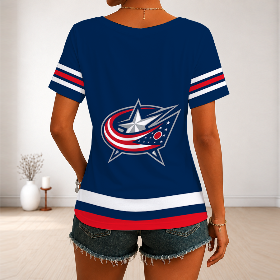 Limited Edition – Customized NHL Columbus Blue Jackets V-Neck Female Shirt - Image 2
