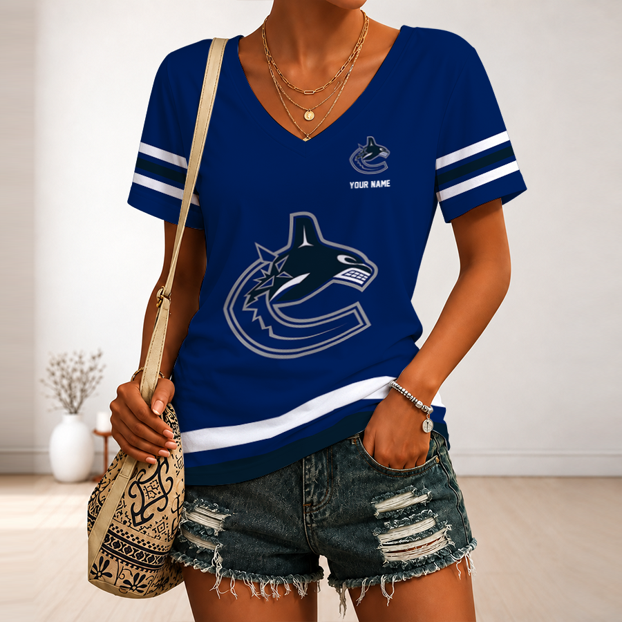 Limited Edition – Customized NHL Vancouver Canucks V-Neck Female Shirt