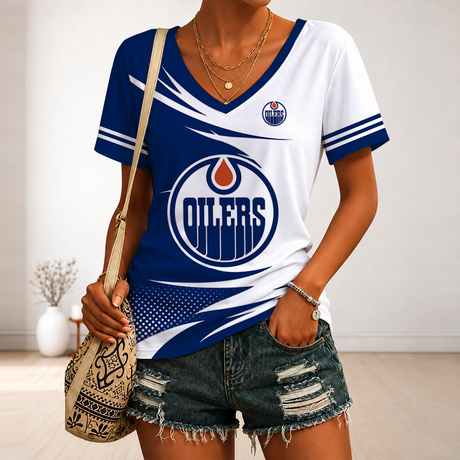 Limited Edition – Customized NHL Edmonton Oilers V-Neck Female Shirt