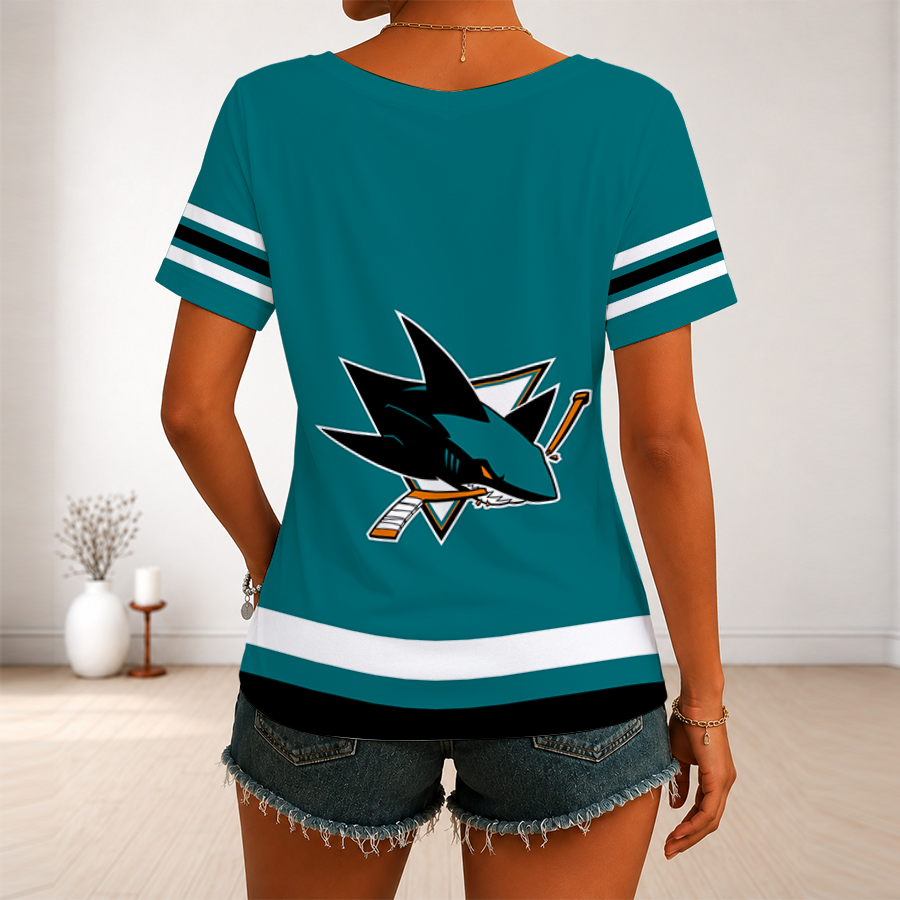 Limited Edition – Customized NHL San Jose Sharks V-Neck Female Shirt - Image 2