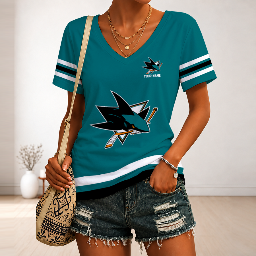 Limited Edition – Customized NHL San Jose Sharks V-Neck Female Shirt