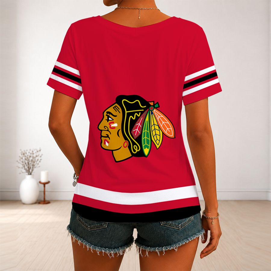 Limited Edition – Customized NHL Chicago Blackhawks V-Neck Female Shirt - Image 2