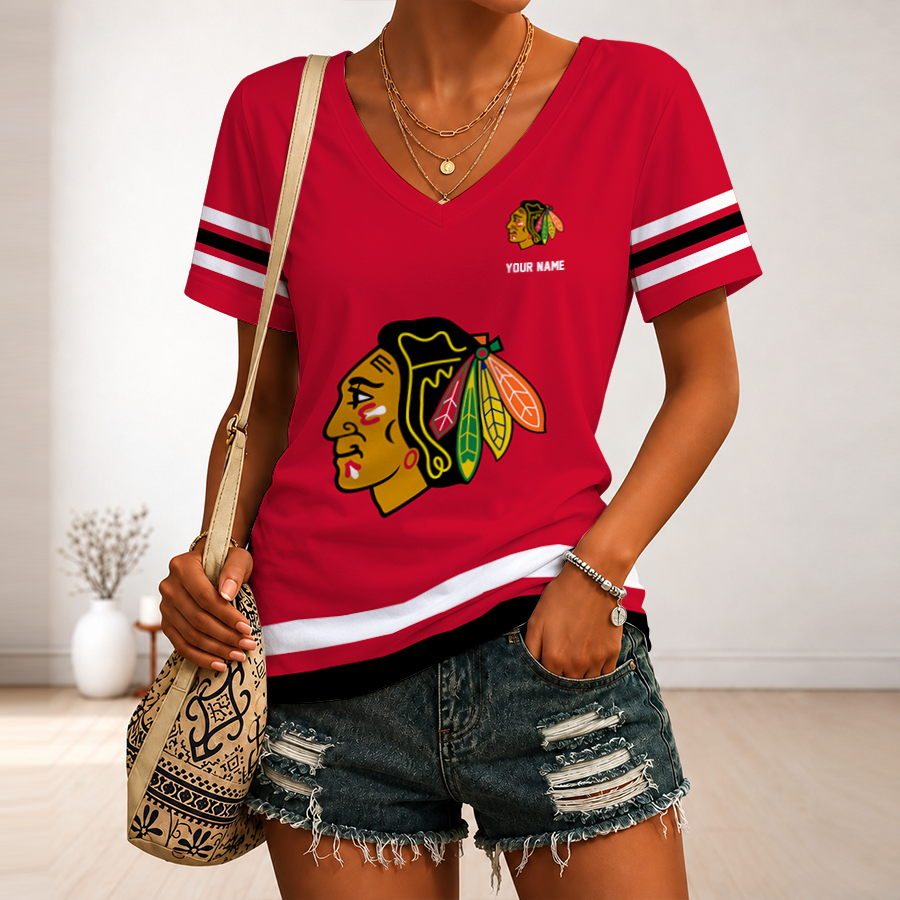 Limited Edition – Customized NHL Chicago Blackhawks V-Neck Female Shirt