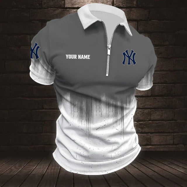 Limited Edition – Customized MLB New York Yankees Zip Polo Shirt - Image 4