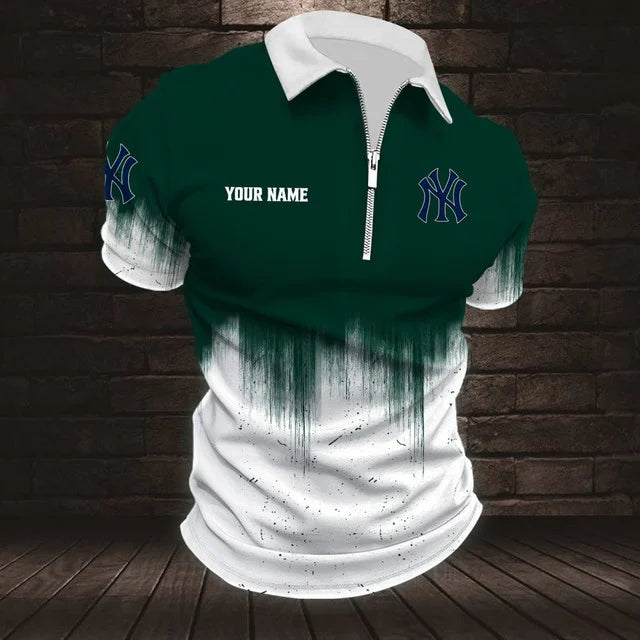 Limited Edition – Customized MLB New York Yankees Zip Polo Shirt - Image 5