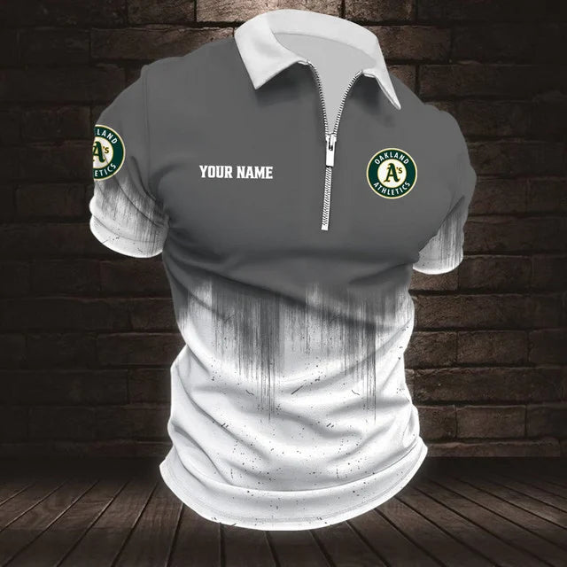 Limited Edition – Customized MLB Oakland Athletics Zip Polo Shirt - Image 4