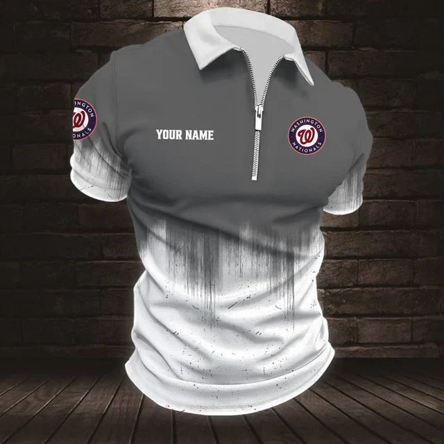 Limited Edition – Customized MLB Washington Nationals Zip Polo Shirt - Image 3