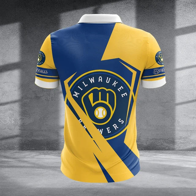 Limited Edition – Customized MLB Milwaukee Brewers Zip Polo Shirt - Image 2
