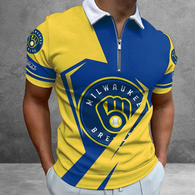 Limited Edition – Customized MLB Milwaukee Brewers Zip Polo Shirt
