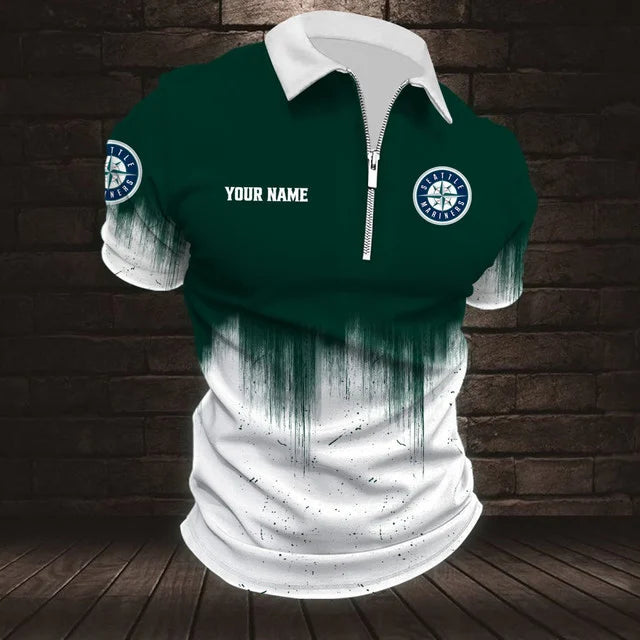 Limited Edition – Customized MLB Seattle Mariners Zip Polo Shirt - Image 3