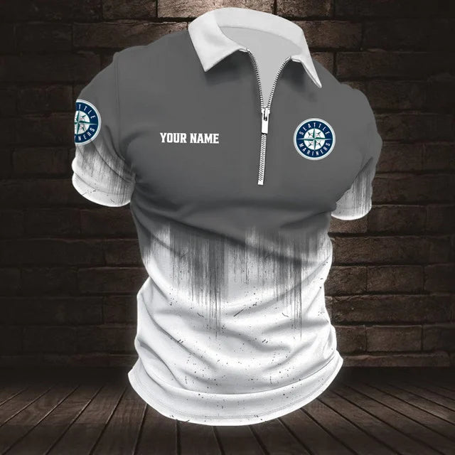 Limited Edition – Customized MLB Seattle Mariners Zip Polo Shirt - Image 5
