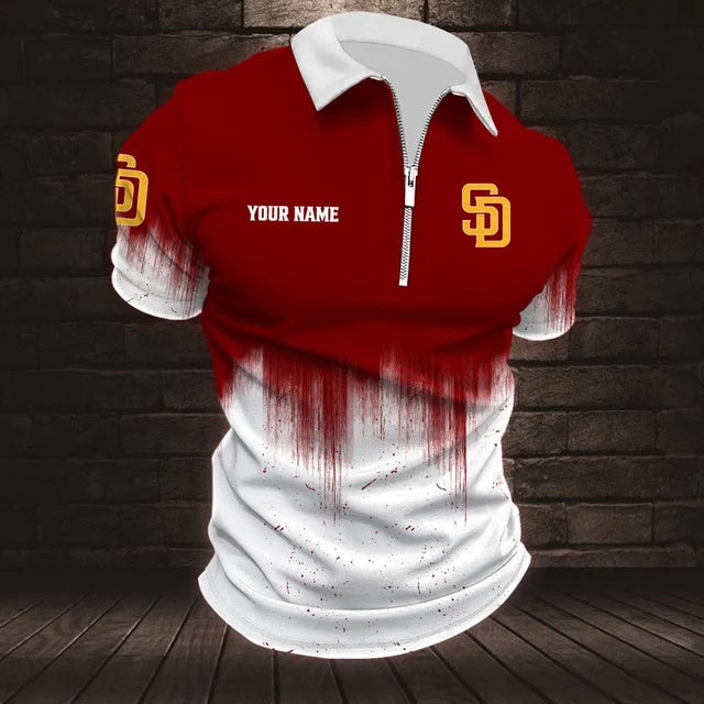 Limited Edition – Customized MLB San Diego Padres Zip Polo Shirt - Image 2