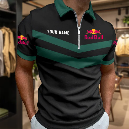 Limited Edition – Customized F1 Red Bull Racing Zip Polo Shirt - Image 3
