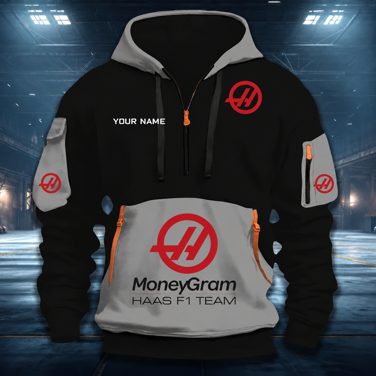 Limited Edition – Customized F1 Haas Quarter Zip Hoodie - Image 4