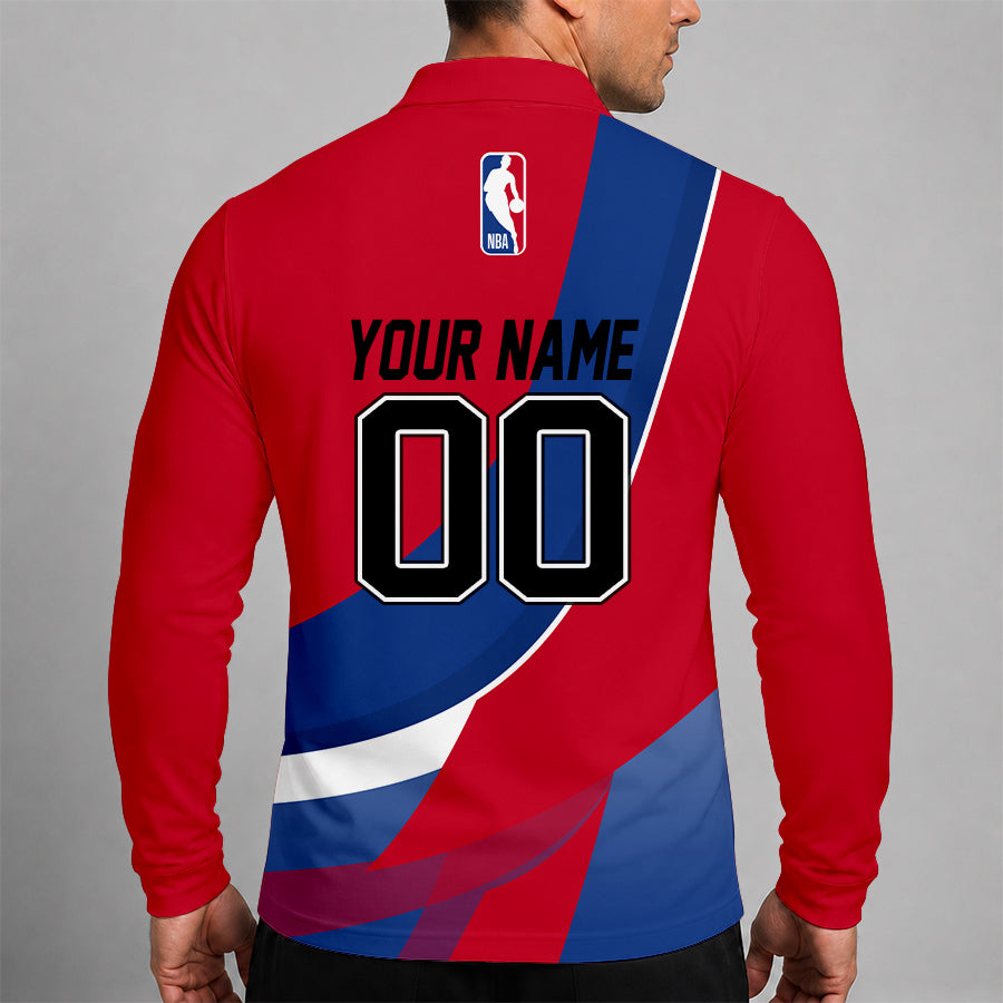 Limited Edition – Customized NBA Detroit Pistons Men Long Sleeve Polo Shirt - Image 2