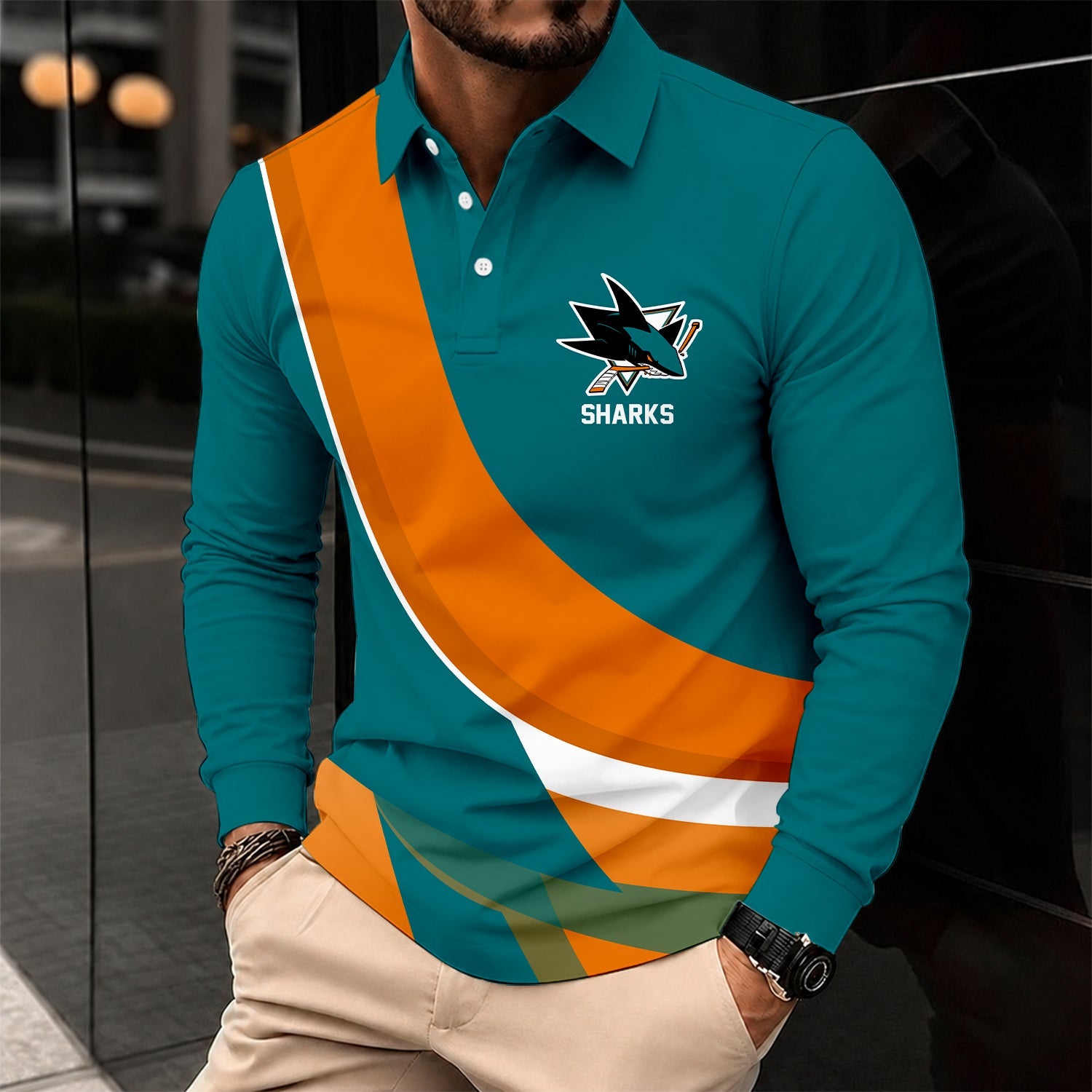Limited Edition – Customized Nhl San Jose Sharks Men Long Sleeve Polo Shirt