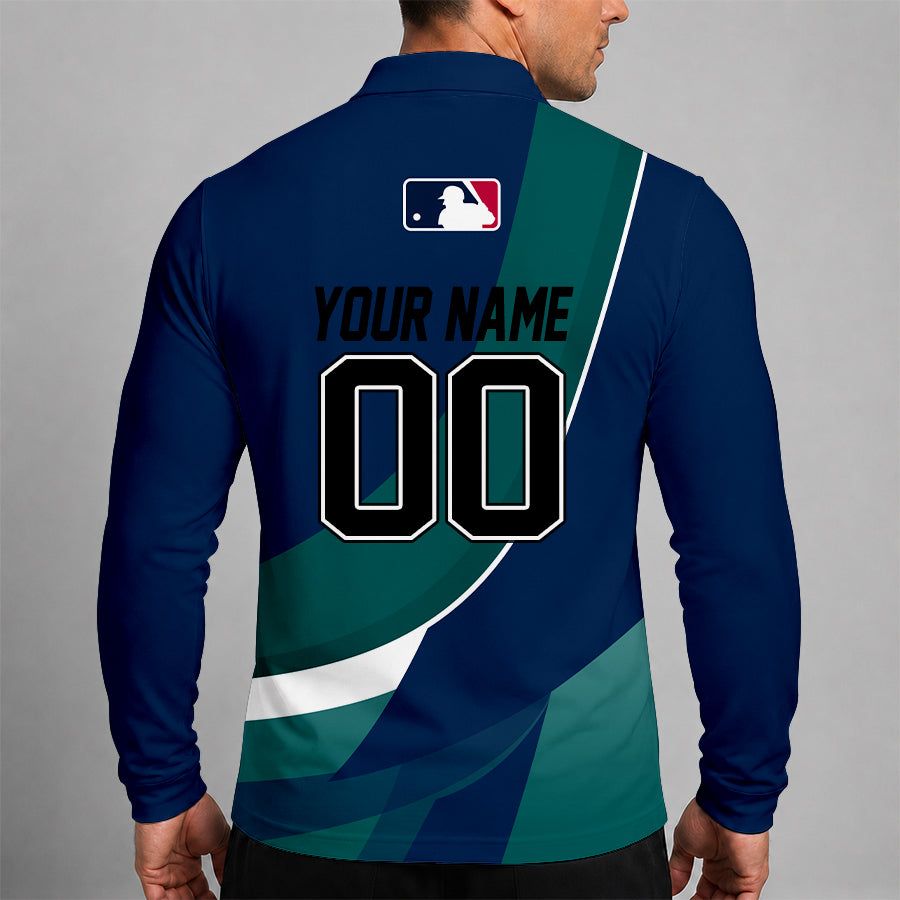 Limited Edition – Customized MLB Seattle Mariners Men’s Long Sleeve Polo Shirt - Image 2