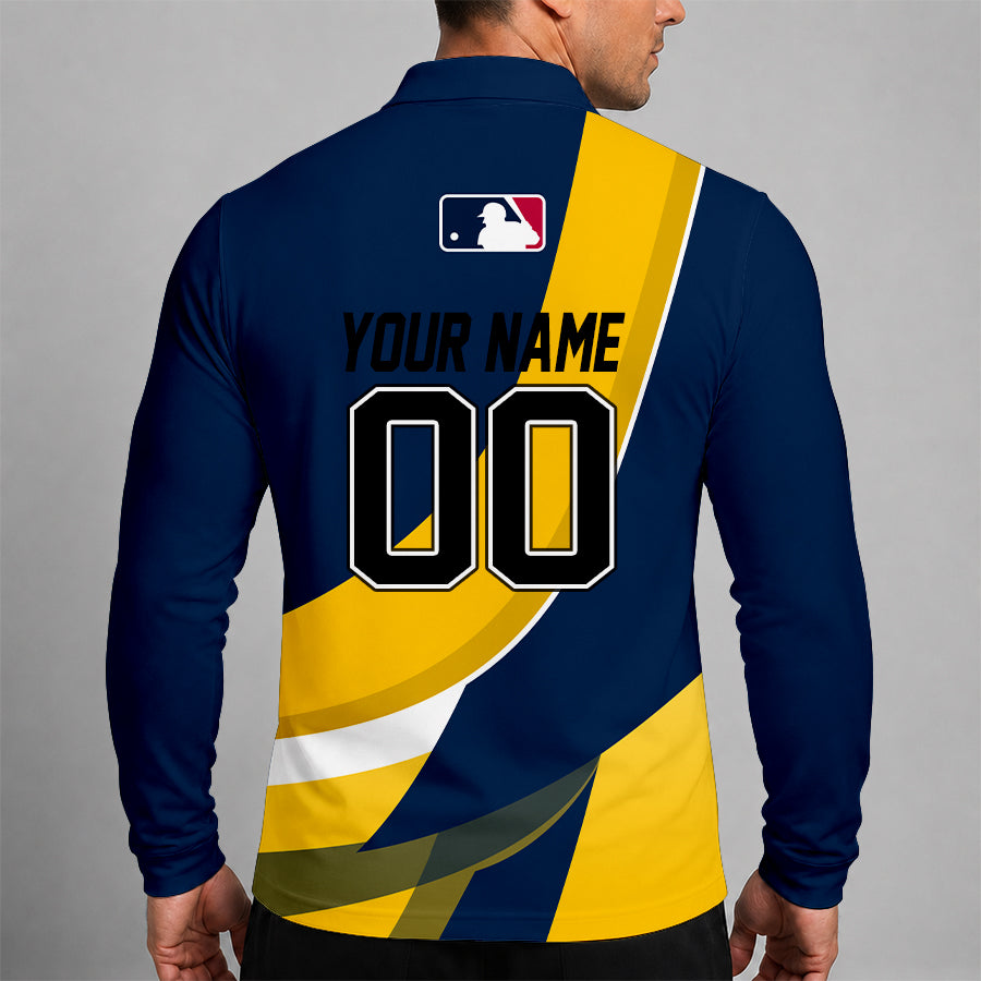 Limited Edition – Customized MLB Milwaukee Brewers Men’s Long Sleeve Polo Shirt - Image 2