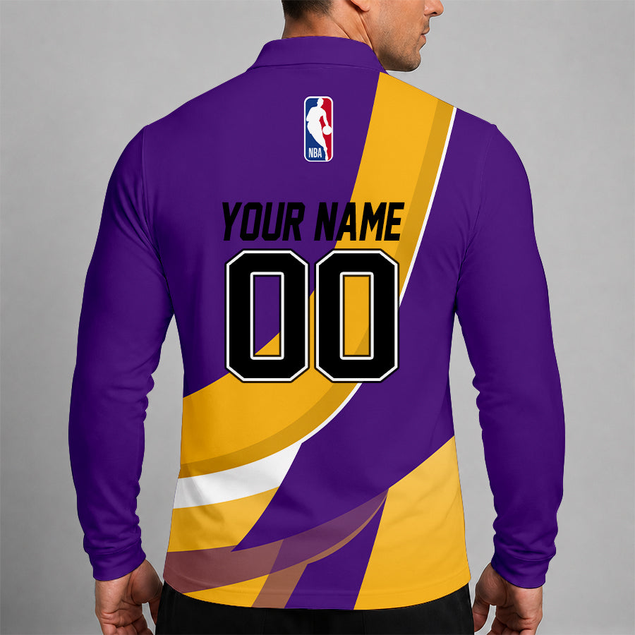 Limited Edition – Customized NBA Los Angeles Lakers Men Long Sleeve Polo Shirt - Image 2