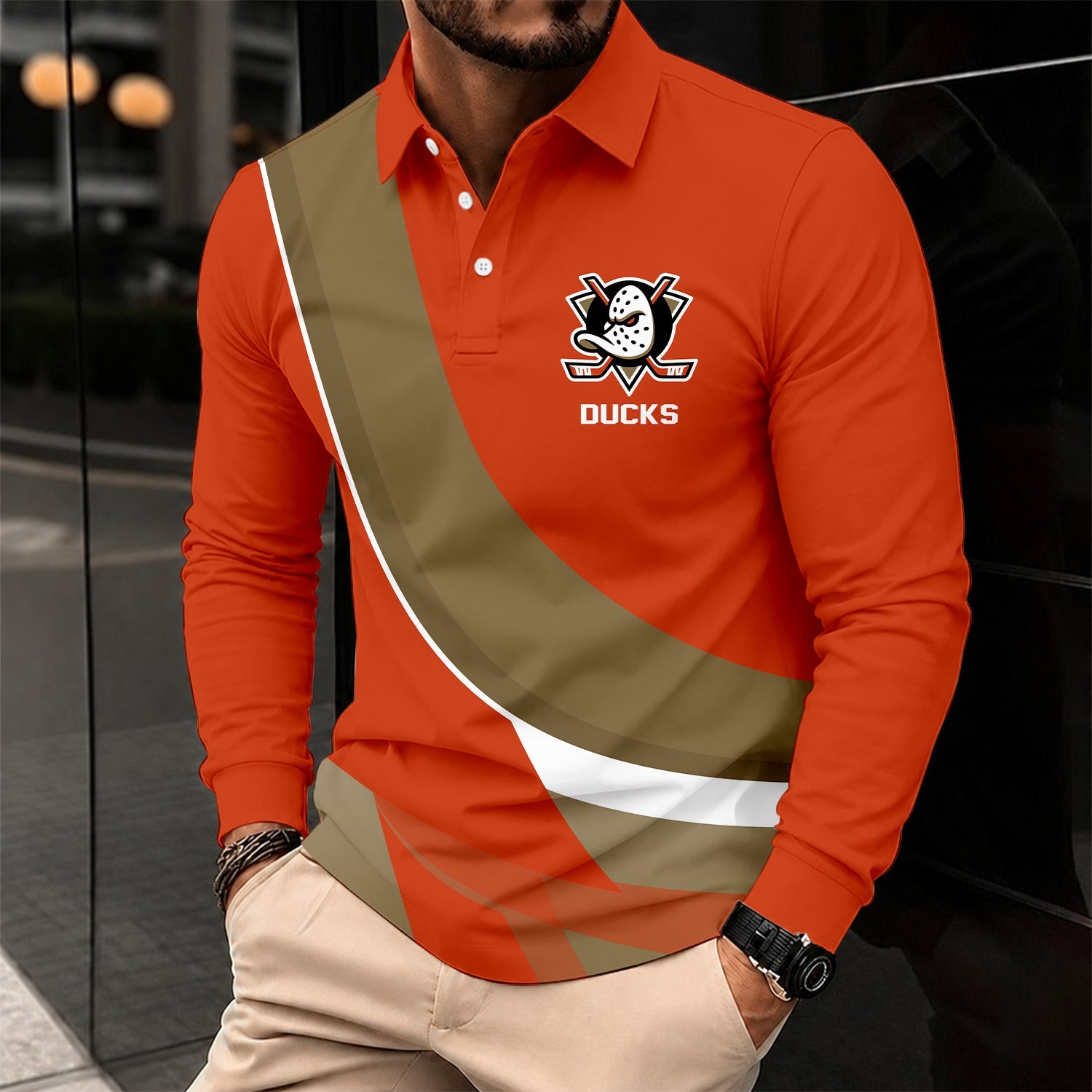 Limited Edition – Customized Nhl Anaheim Ducks Men Long Sleeve Polo Shirt