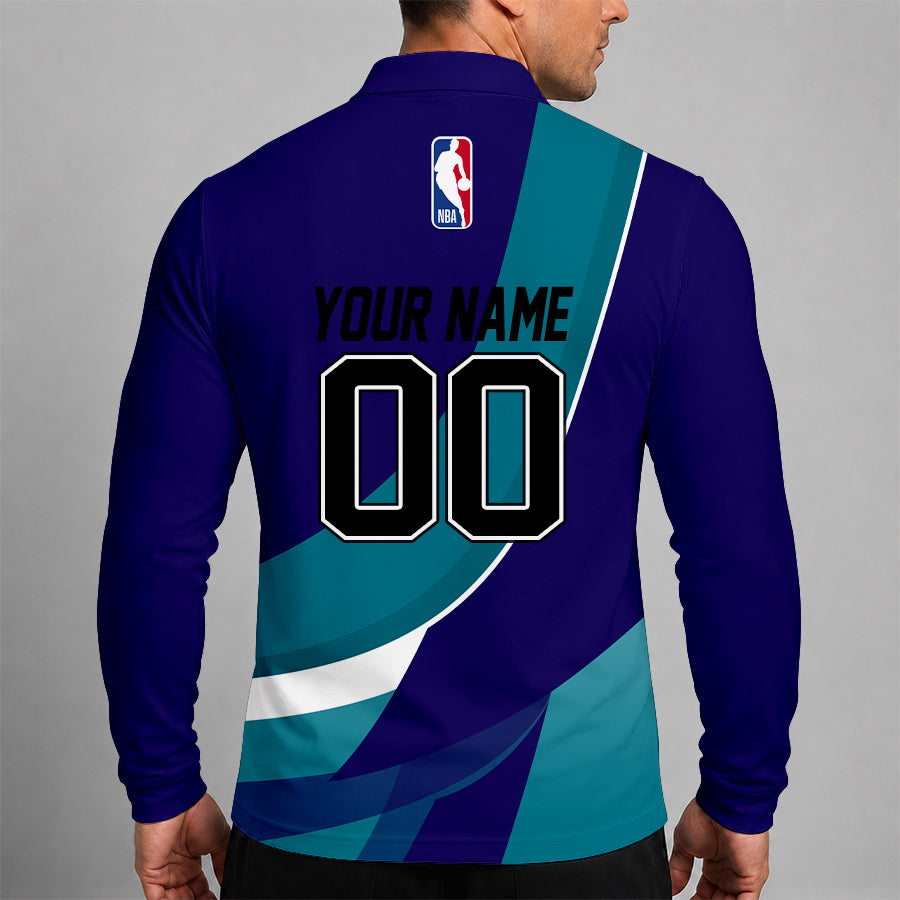 Limited Edition – Customized NBA Charlotte Hornets Men Long Sleeve Polo Shirt - Image 2