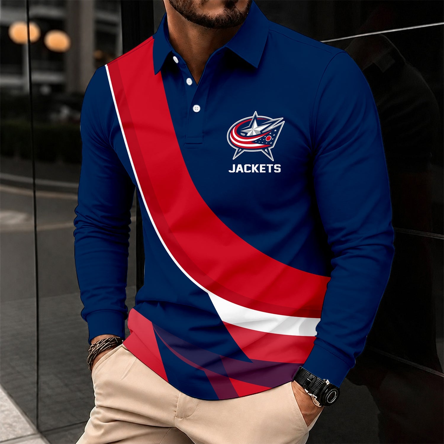 Limited Edition – Customized Nhl Columbus Blue Jackets Men Long Sleeve Polo Shirt