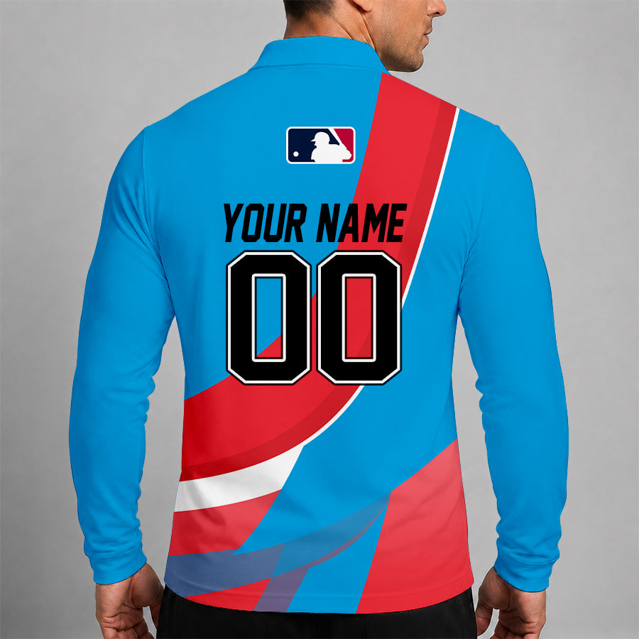 Limited Edition – Customized MLB Miami Marlins Men’s Long Sleeve Polo Shirt - Image 2