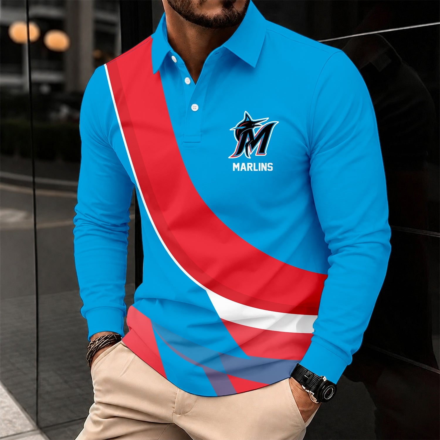 Limited Edition – Customized MLB Miami Marlins Men’s Long Sleeve Polo Shirt