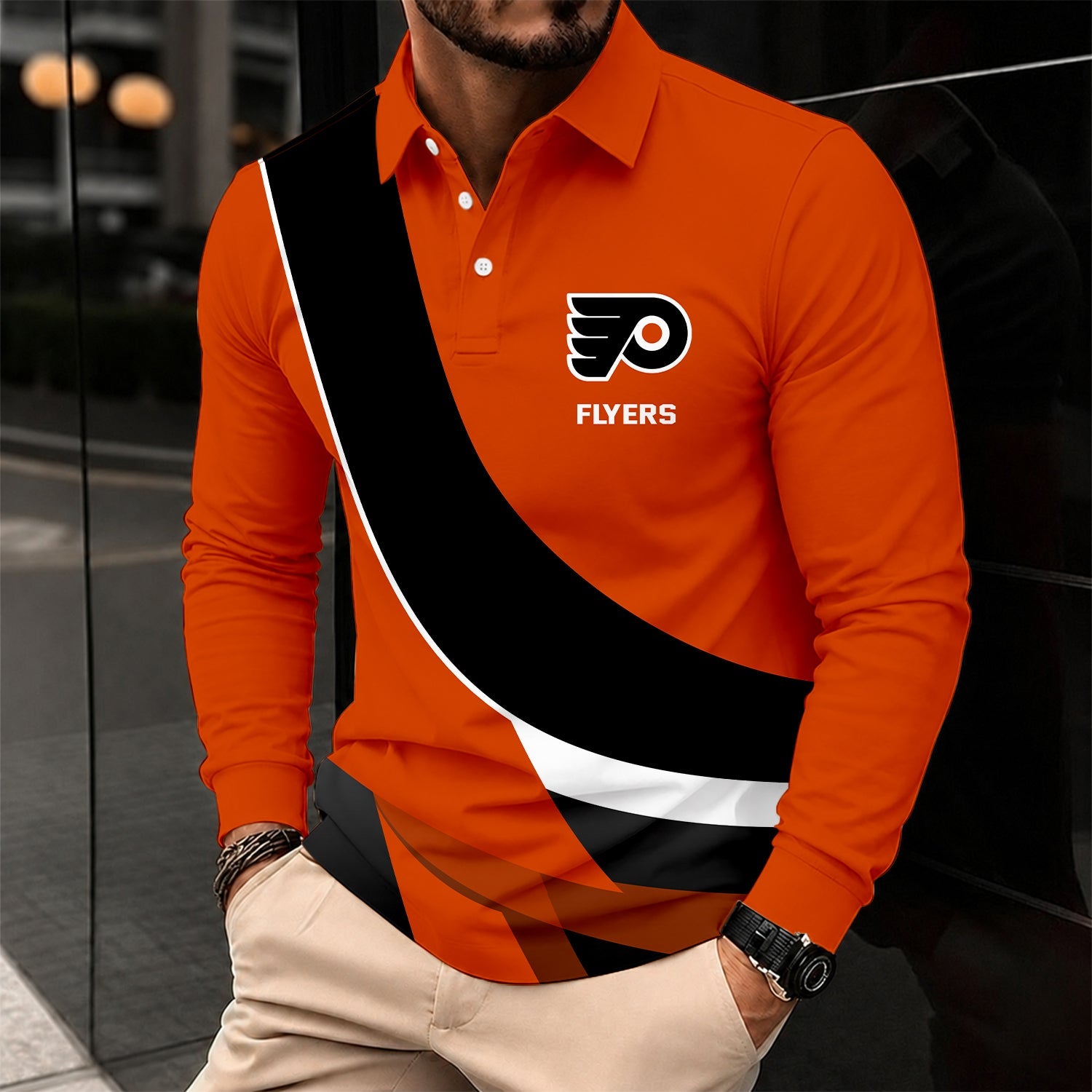Limited Edition – Customized Nhl Philadelphia Flyers Men Long Sleeve Polo Shirt
