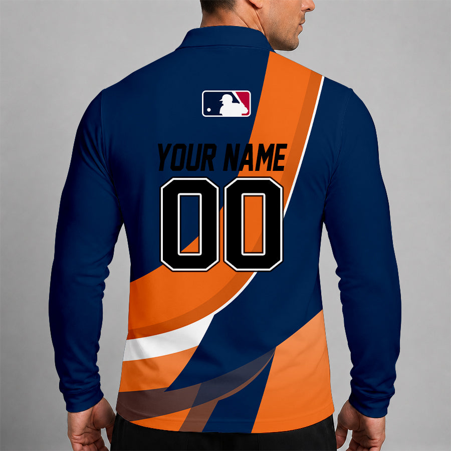 Limited Edition – Customized MLB Houston Astros Men’s Long Sleeve Polo Shirt - Image 2