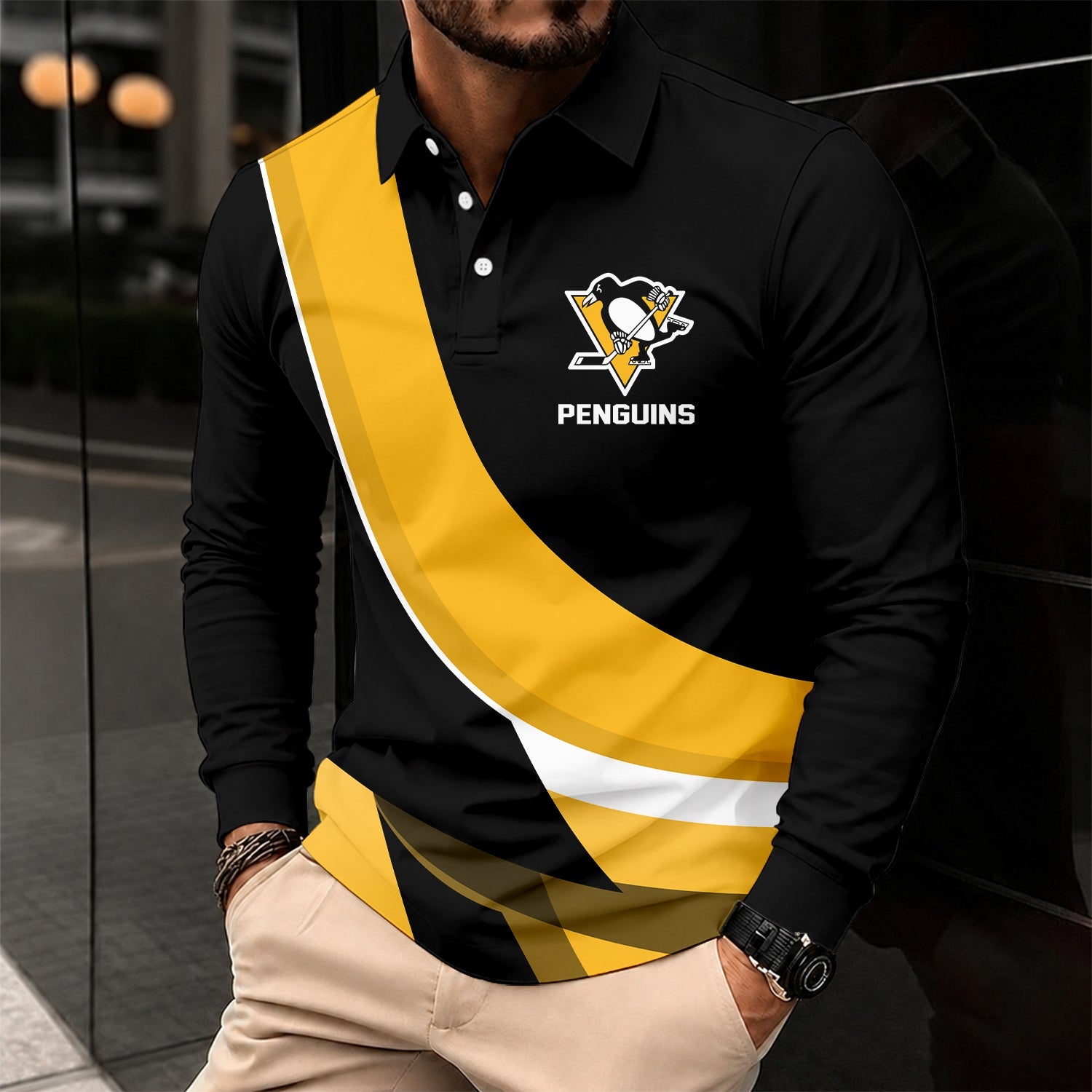 Limited Edition – Customized Nhl Pittsburgh Penguins Men Long Sleeve Polo Shirt