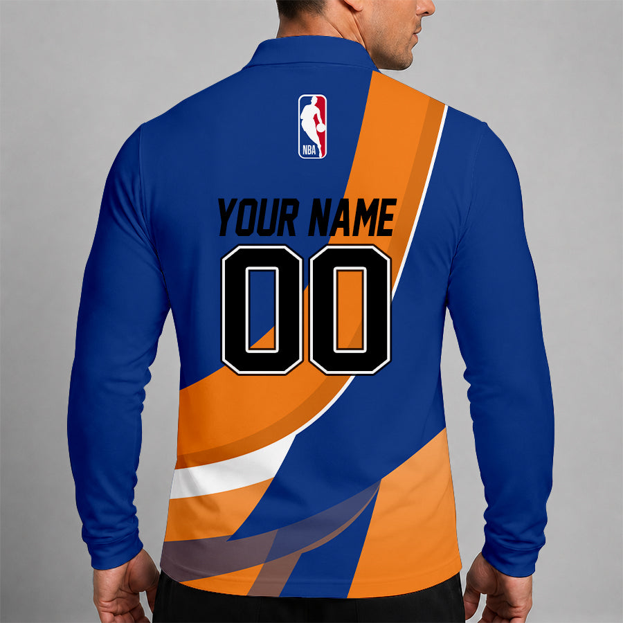 Limited Edition – Customized NBA New York Knicks Men Long Sleeve Polo Shirt - Image 2