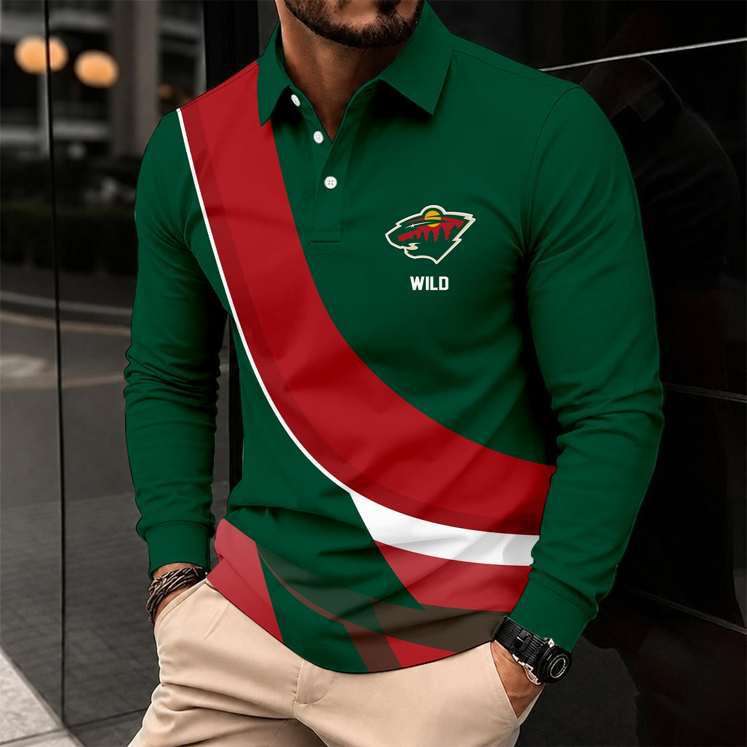 Limited Edition – Customized Nhl Minnesota Wild Men Long Sleeve Polo Shirt
