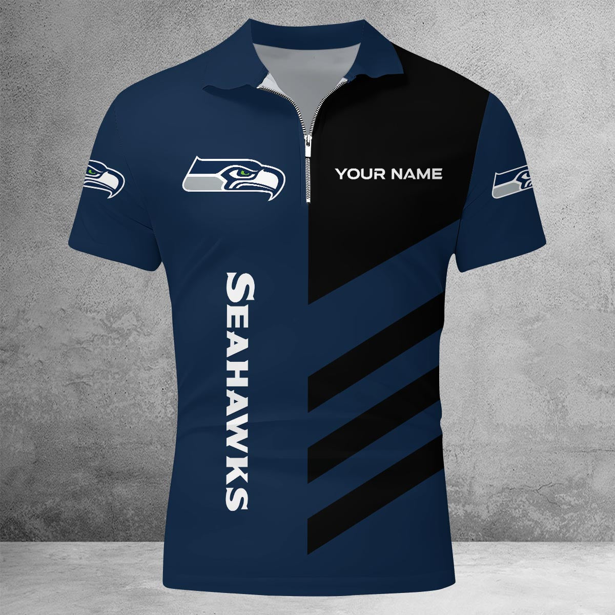 Limited Edition – Customized NFL Seattle Seahawks Zip Polo Shirt - Image 3