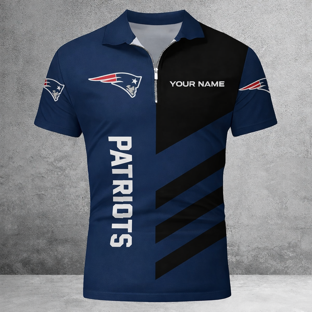 Limited Edition – Customized NFL New England Patriots Zip Polo Shirt - Image 2