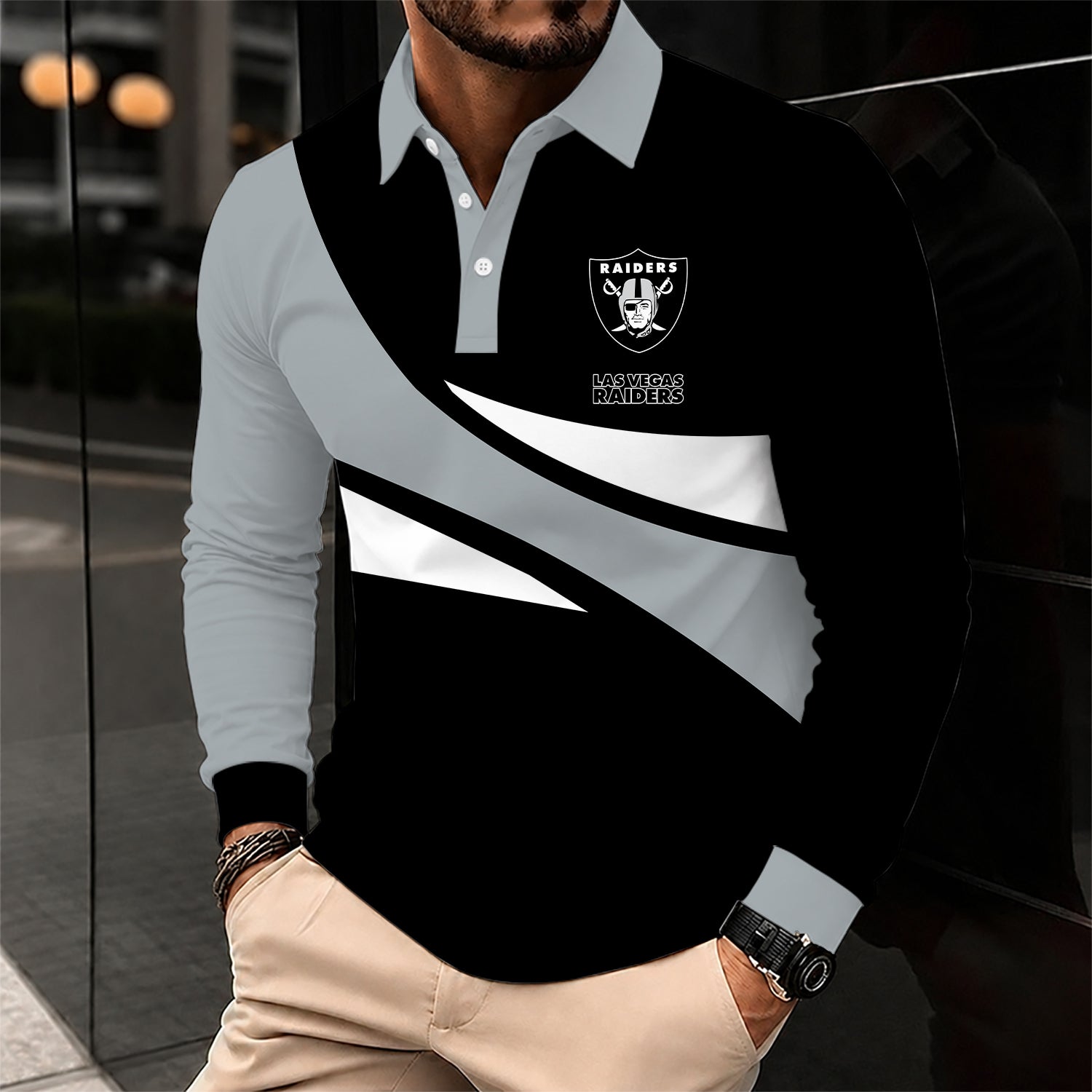 Limited Edition – Customized NFL Las Vegas Raiders Long Sleeve Polo Shirt
