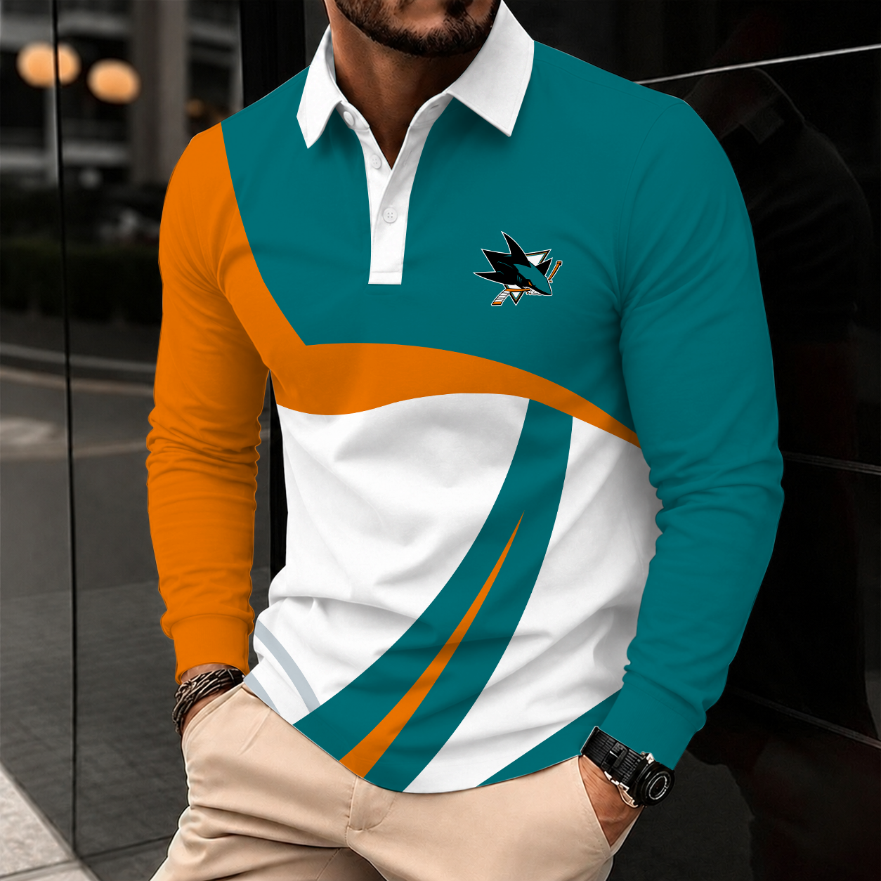 Limited Edition – Customized Nhl San Jose Sharks Men Long Sleeve Polo Shirt