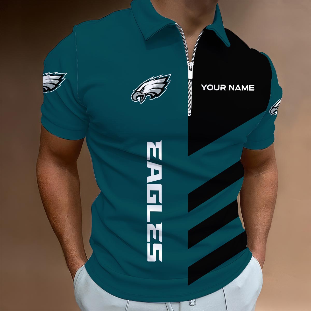 Limited Edition – Customized NFL Philadelphia Eagles Zip Polo Shirt