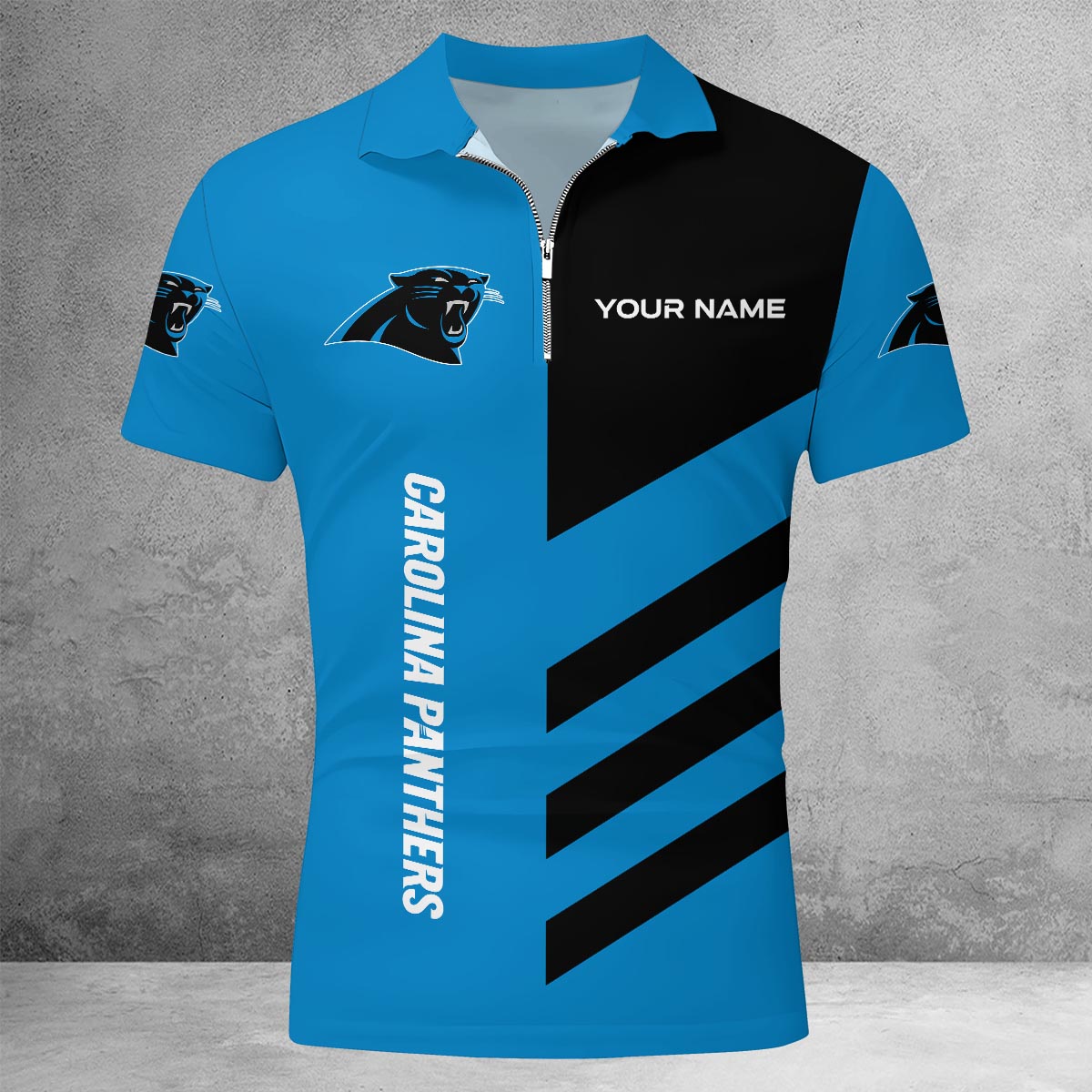 Limited Edition – Customized NFL Carolina Panthers Zip Polo Shirt - Image 2
