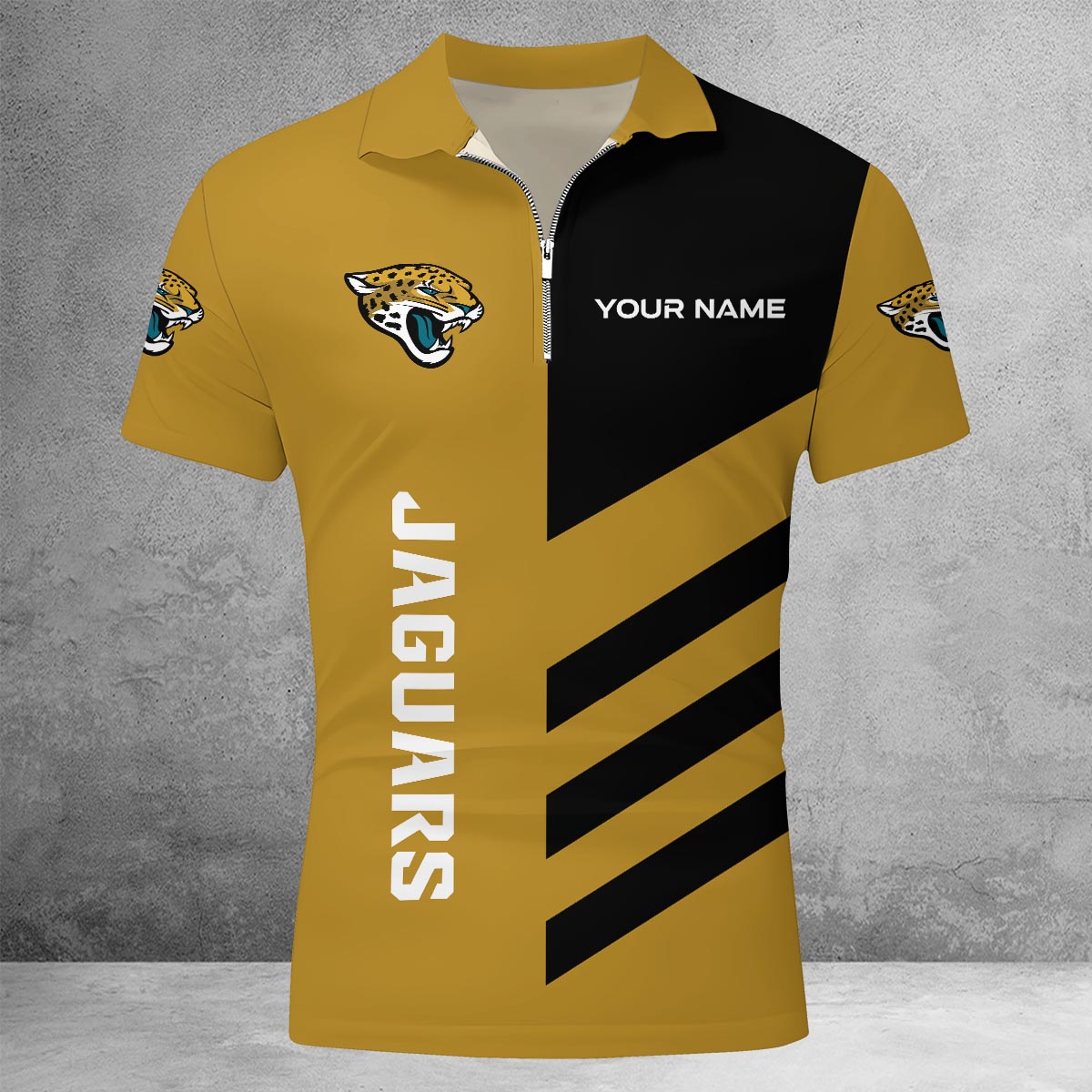 Limited Edition – Customized NFL Jacksonville Jaguars Zip Polo Shirt - Image 2