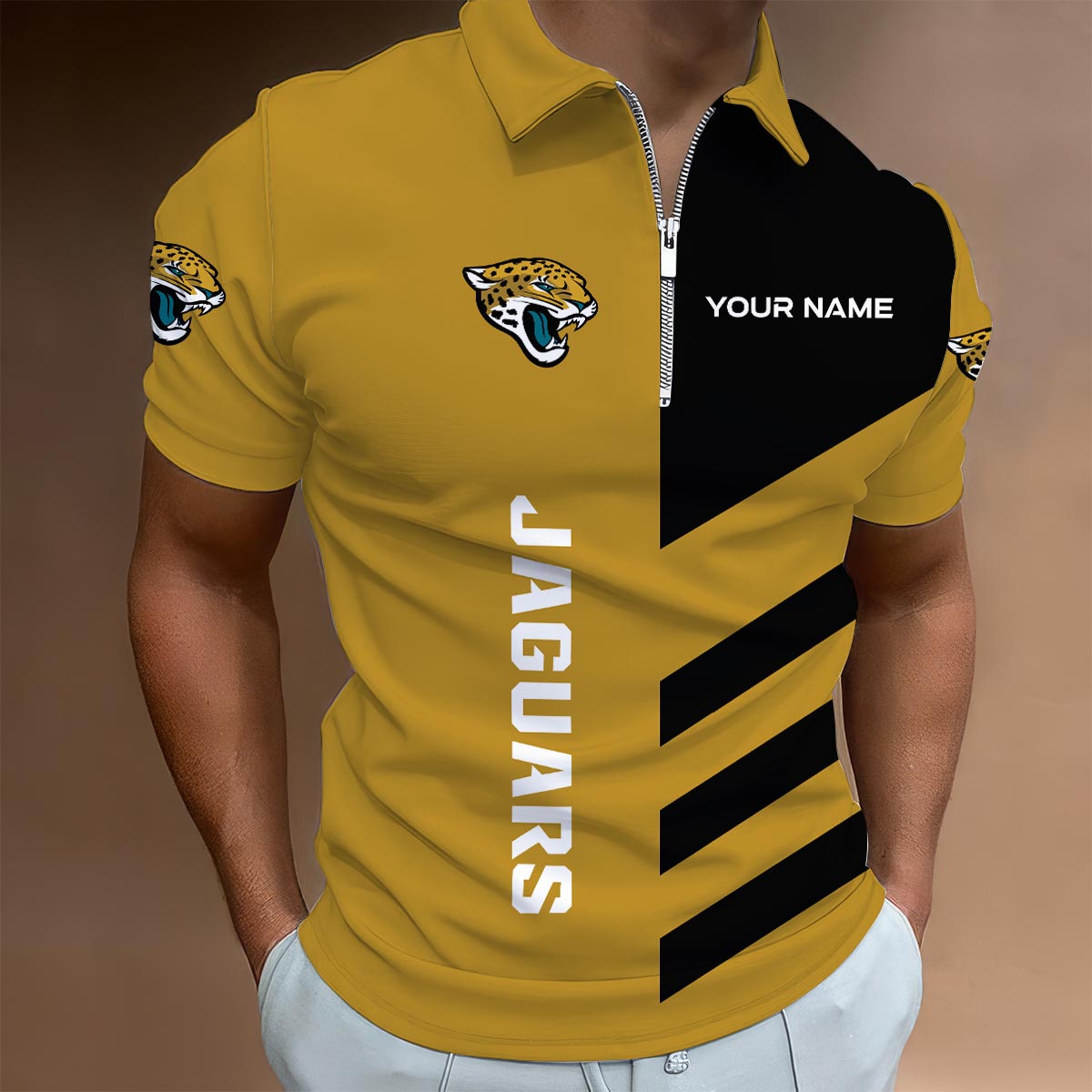 Limited Edition – Customized NFL Jacksonville Jaguars Zip Polo Shirt
