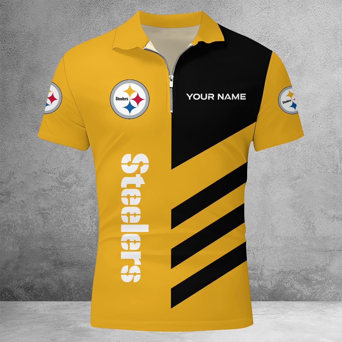 Limited Edition – Customized NFL Pittsburgh Steelers Zip Polo Shirt - Image 2