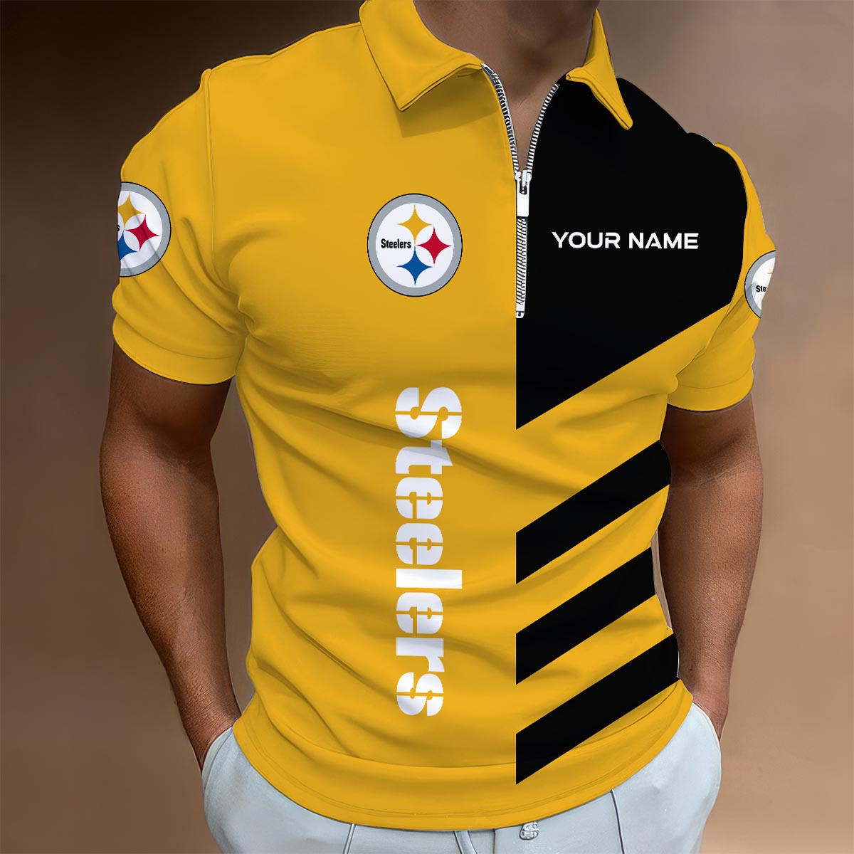 Limited Edition – Customized NFL Pittsburgh Steelers Zip Polo Shirt