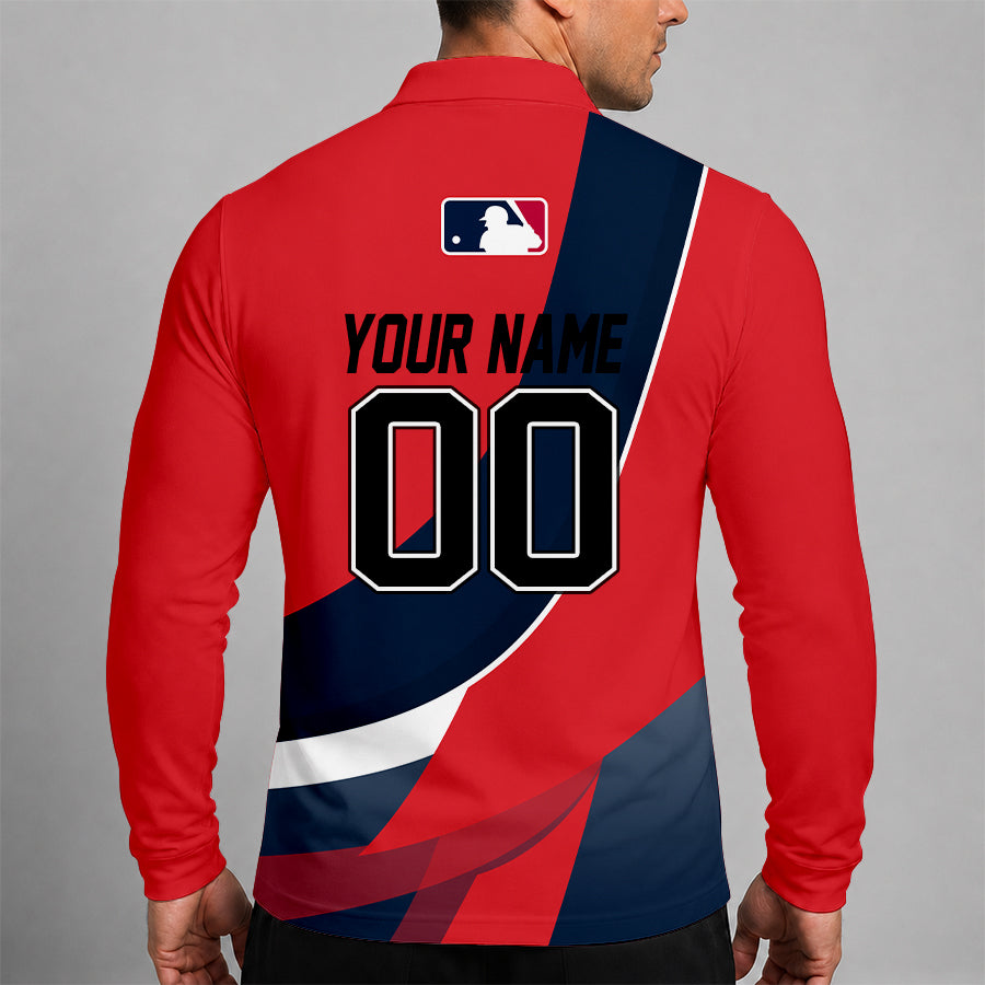Limited Edition – Customized MLB Boston Red Sox Men’s Long Sleeve Polo Shirt - Image 2