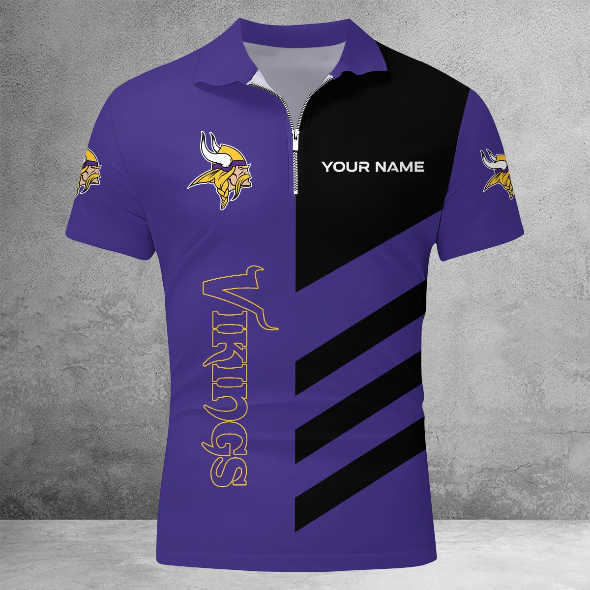 Limited Edition – Customized NFL Minnesota Vikings Zip Polo Shirt - Image 3