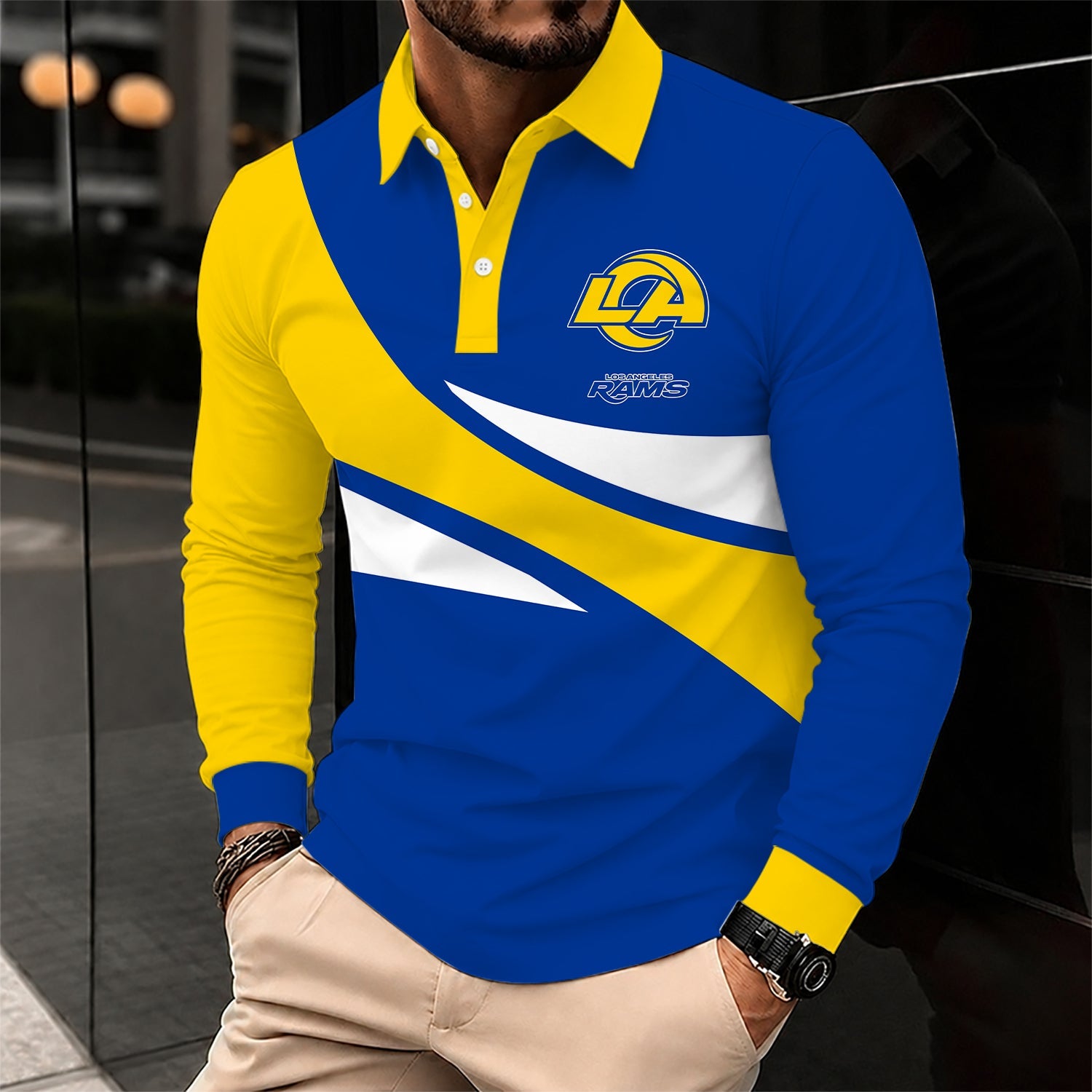 Limited Edition – Customized NFL Los Angeles Rams Long Sleeve Polo Shirt