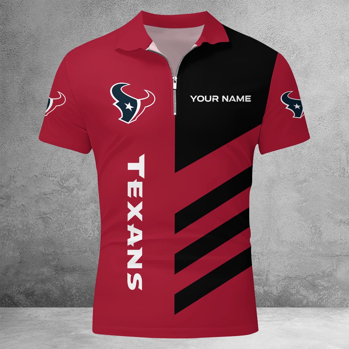 Limited Edition – Customized NFL Houston Texans Zip Polo Shirt - Image 2