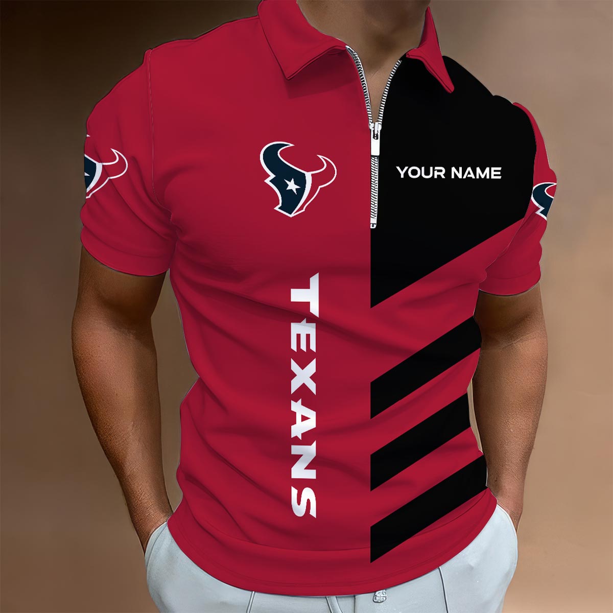 Limited Edition – Customized NFL Houston Texans Zip Polo Shirt